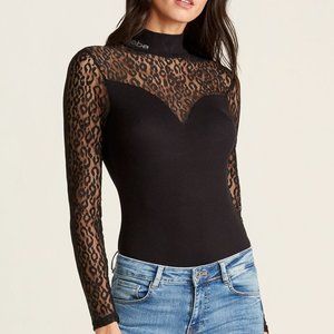 NWT Sexy BEBE Sheer Leopard Lace Bodysuite Siz:M,L